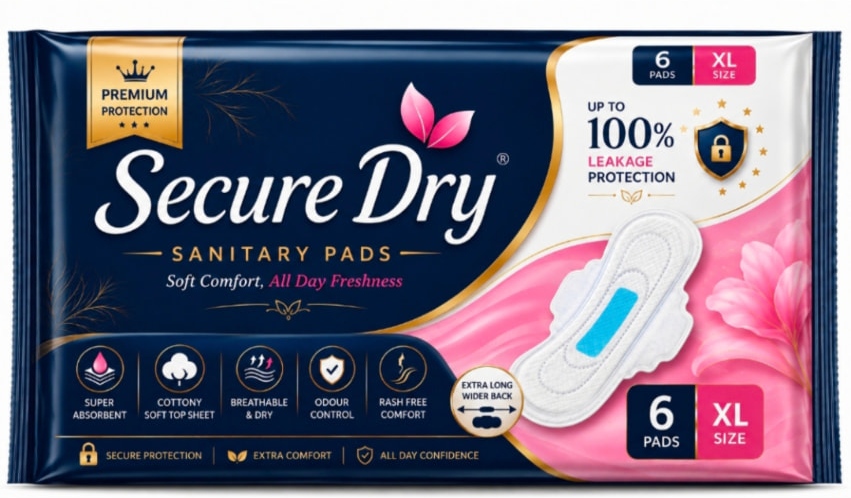 Secure Dry Sanitary Pads — 6 Pieces — 280 mm